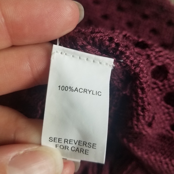 Maroon Wine Hooded Fringe Sweater LARGE - Picture 5 of 5